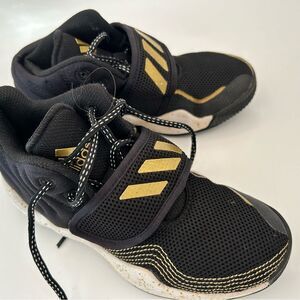 Adidas boy sneakers, black and gold, size kids 2